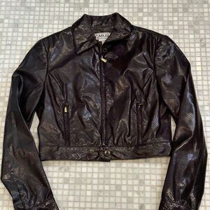 Vintage Dark Brown Carlisle Textured Faux Lizard Leather Moto Biker Jacket